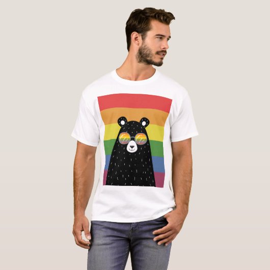 Gay Pride Beer met regenboogbril T-shirt (Voorkant volledig)
