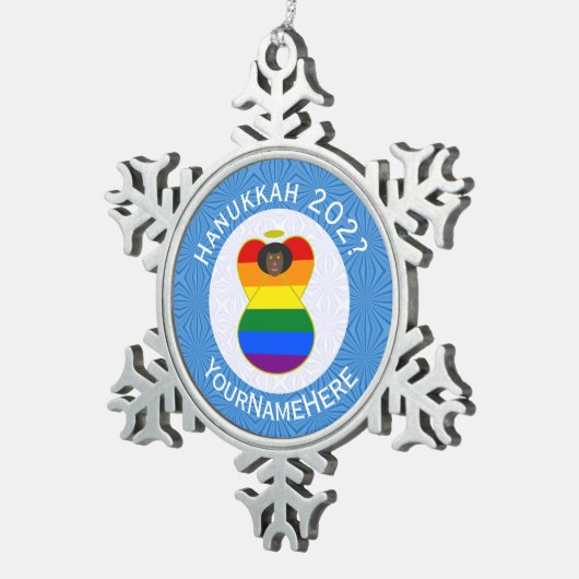 Gay Pride Black Angel Chanoeka Vlag gepersonalisee Tin Sneeuwvlok Ornament (Rechts)