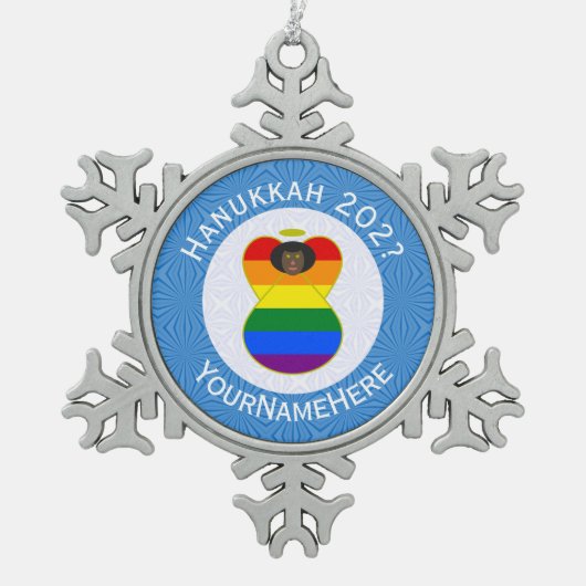 Gay Pride Black Angel Chanoeka Vlag gepersonalisee Tin Sneeuwvlok Ornament (Voorkant)