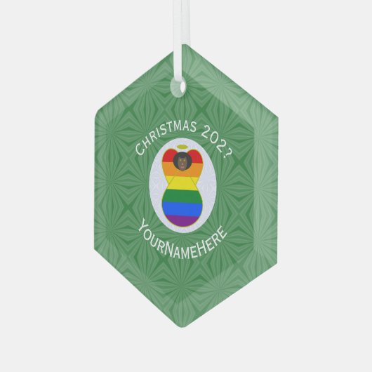 Gay Pride Black Angel Flag Kerstmis Gepersonalisee Glas Ornament (Voorkant links)
