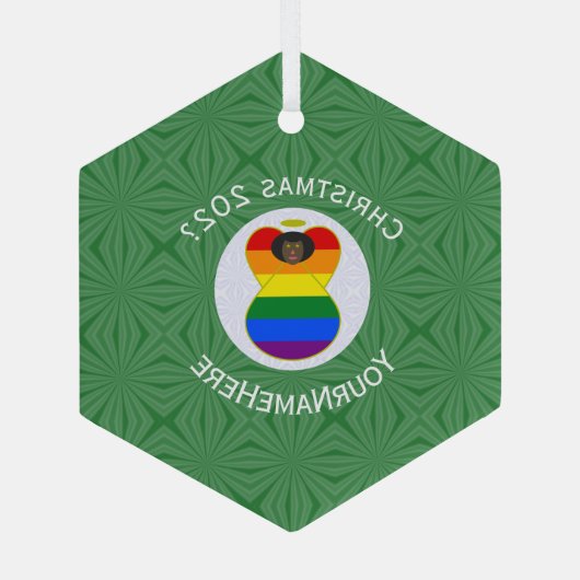 Gay Pride Black Angel Flag Kerstmis Gepersonalisee Glas Ornament (Achterkant)