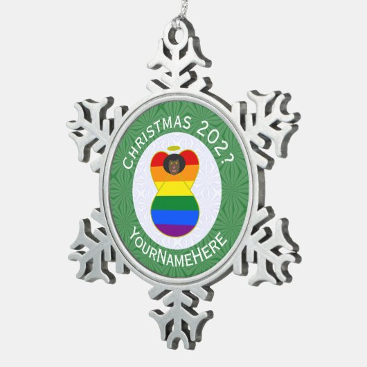 Gay Pride Black Angel Flag Kerstmis Gepersonalisee Tin Sneeuwvlok Ornament (Rechts)