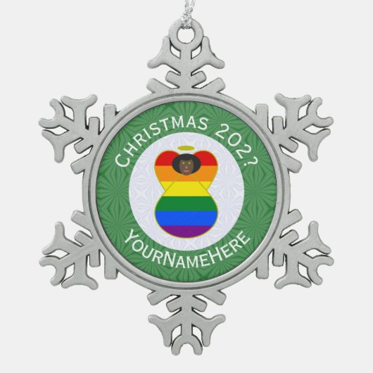 Gay Pride Black Angel Flag Kerstmis Gepersonalisee Tin Sneeuwvlok Ornament (Voorkant)