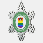 Gay Pride Black Hair Angel Kerstvlag Persoonlijk Tin Sneeuwvlok Ornament (Rechts)