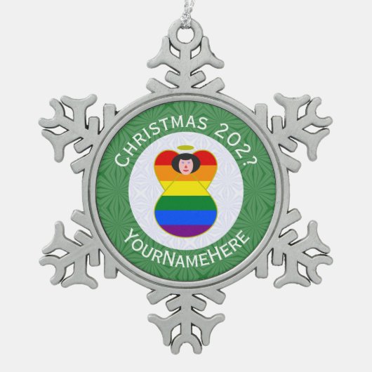 Gay Pride Black Hair Angel Kerstvlag Persoonlijk Tin Sneeuwvlok Ornament (Voorkant)