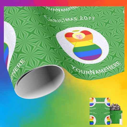 Gay Pride Blonde Engel Kerstvlag Gepersonaliseerd Cadeaupapier