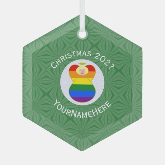 Gay Pride Blonde Engel Kerstvlag Gepersonaliseerd Glas Ornament (Voorkant)