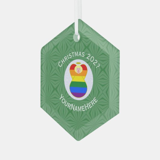 Gay Pride Blonde Engel Kerstvlag Gepersonaliseerd Glas Ornament (Voorkant links)