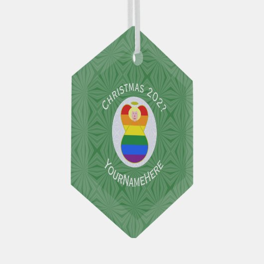 Gay Pride Blonde Engel Kerstvlag Gepersonaliseerd Glas Ornament (Voorkant Rechts)