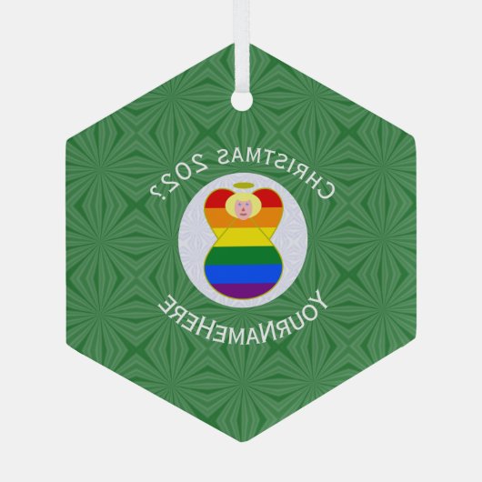 Gay Pride Blonde Engel Kerstvlag Gepersonaliseerd Glas Ornament (Achterkant)
