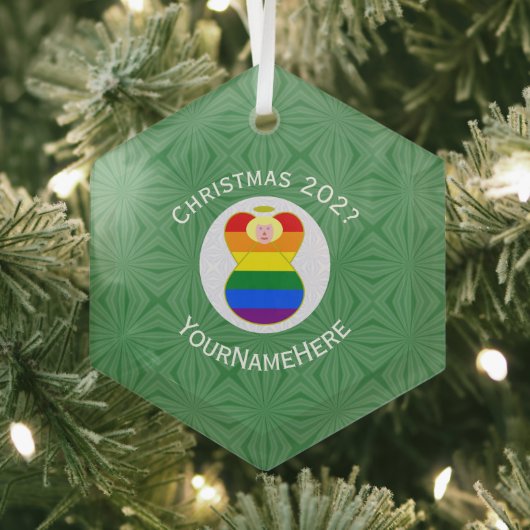 Gay Pride Blonde Engel Kerstvlag Gepersonaliseerd Glas Ornament (Insitu)
