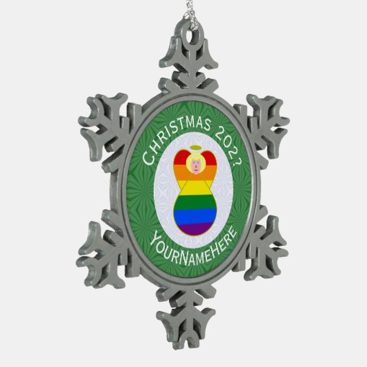 Gay Pride Blonde Engel Kerstvlag Gepersonaliseerd Tin Sneeuwvlok Ornament (Links)