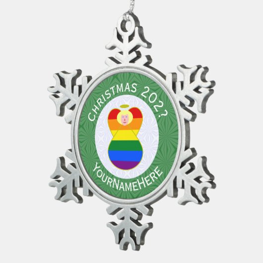 Gay Pride Blonde Engel Kerstvlag Gepersonaliseerd Tin Sneeuwvlok Ornament (Rechts)