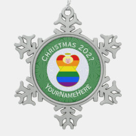 Gay Pride Blonde Engel Kerstvlag Gepersonaliseerd Tin Sneeuwvlok Ornament