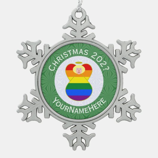 Gay Pride Blonde Engel Kerstvlag Gepersonaliseerd Tin Sneeuwvlok Ornament (Voorkant)