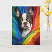 Gay Pride Boston Terrier Kaart (Gele Bloem)