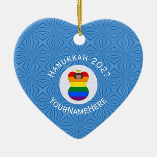 Gay Pride Bruine Engel Chanoeka Vlag Gepersonalise Keramisch Ornament (Voorkant)