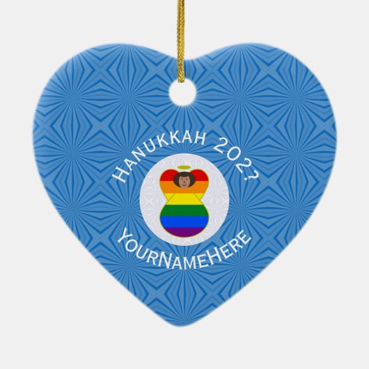 Gay Pride Bruine Engel Chanoeka Vlag Gepersonalise Keramisch Ornament (Achterkant)