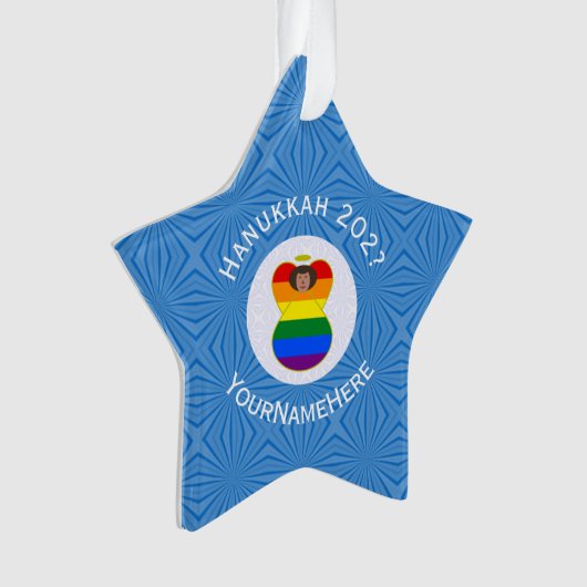 Gay Pride Bruine Engel Chanoeka Vlag Gepersonalise Ornament (voorkant)