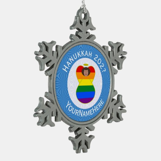 Gay Pride Bruine Engel Chanoeka Vlag Gepersonalise Tin Sneeuwvlok Ornament (Links)