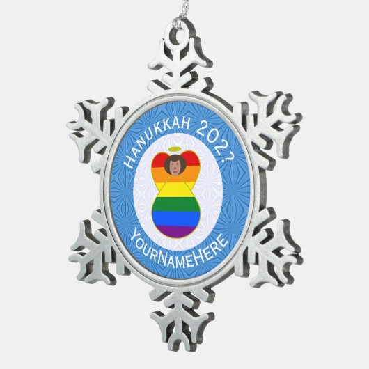 Gay Pride Bruine Engel Chanoeka Vlag Gepersonalise Tin Sneeuwvlok Ornament (Rechts)