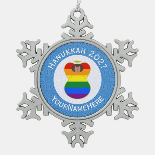 Gay Pride Bruine Engel Chanoeka Vlag Gepersonalise Tin Sneeuwvlok Ornament (Voorkant)