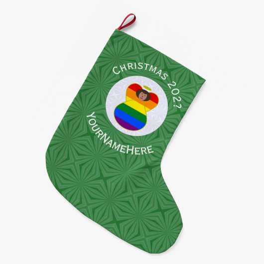 Gay Pride Bruine Huid Engel Kerstvlag Persoonlijk Grote Kerstsok (Voorkant (Hangend))