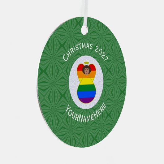 Gay Pride Bruine Huid Engel Kerstvlag Persoonlijk Metalen Ornament (Voorkant Rechts)