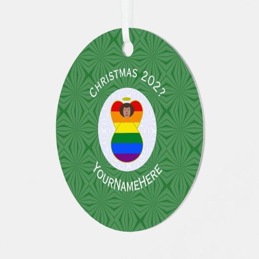 Gay Pride Bruine Huid Engel Kerstvlag Persoonlijk Metalen Ornament (Voorkant links)