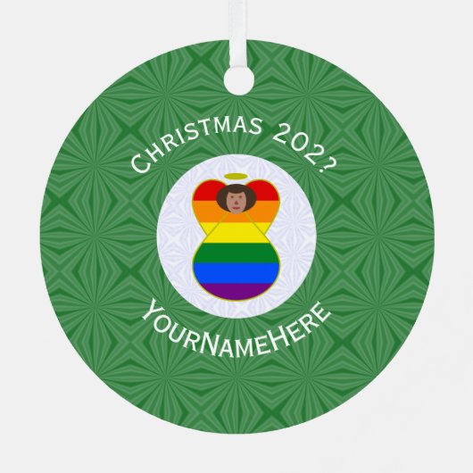 Gay Pride Bruine Huid Engel Kerstvlag Persoonlijk Metalen Ornament (Achterkant)