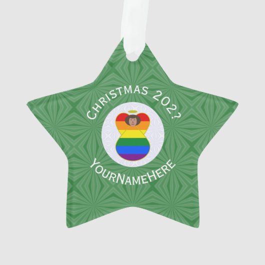 Gay Pride Bruine Huid Engel Kerstvlag Persoonlijk Ornament (achterkant)