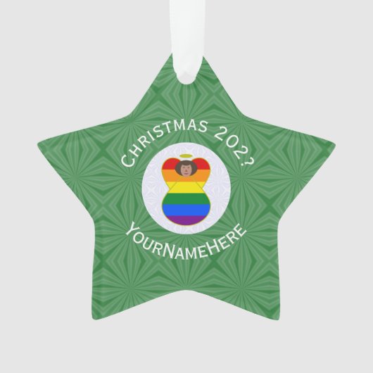 Gay Pride Bruine Huid Engel Kerstvlag Persoonlijk Ornament (voorkant)