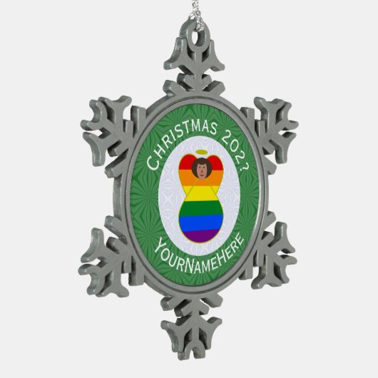 Gay Pride Bruine Huid Engel Kerstvlag Persoonlijk Tin Sneeuwvlok Ornament (Links)