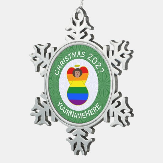 Gay Pride Bruine Huid Engel Kerstvlag Persoonlijk Tin Sneeuwvlok Ornament (Rechts)