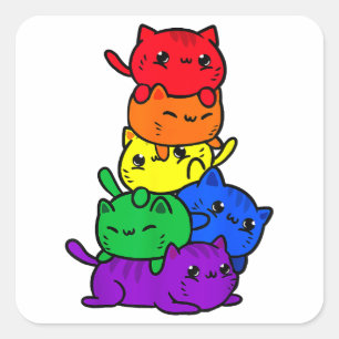 Gay Pride Cat Anime Funny Lover Kawaii Schattige L Vierkante Sticker