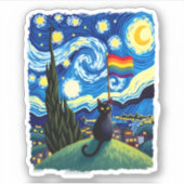 Gay Pride Cat Art Cat Starry Night Style LGBTQ Pri Sticker (Voorkant)