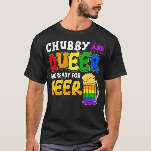 Gay Pride Chubby Queer Ready voor bier Rainbow LGB T-shirt (Voorkant)