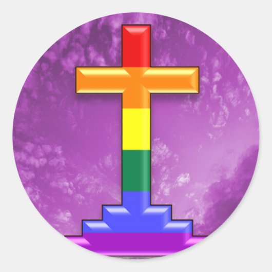 Gay Pride Cross Ronde Sticker (Voorkant)