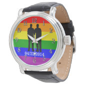 Gay Pride Custom Gay Couple Weddag Horloge (Gekanteld)