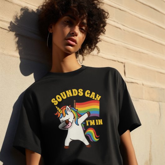 Gay Pride Dabbing Eenhoorn met vlag T-shirt