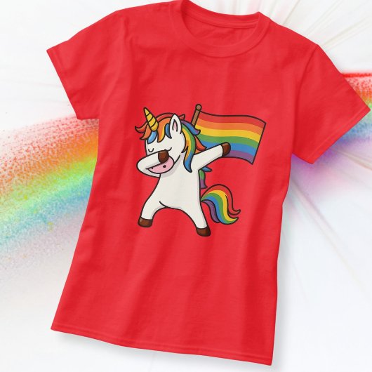 Gay Pride Dabbing Eenhoorn met vlag T-shirt
