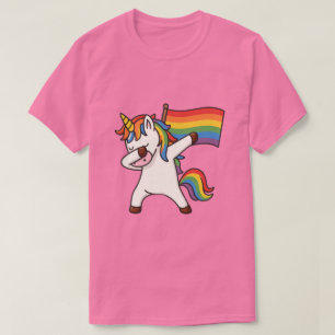 Gay Pride Dabbing Eenhoorn met vlag T-shirt
