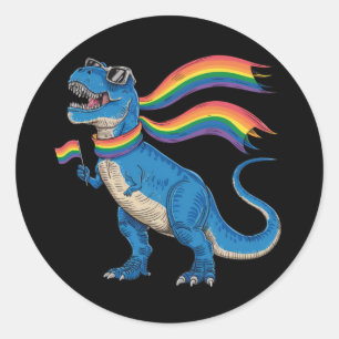 Gay Pride Dino Trex Regenboog Vlag LGBT Ally Ronde Sticker