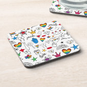 Gay Pride Doodle Pattern Bier Onderzetter (Linkerzijde)