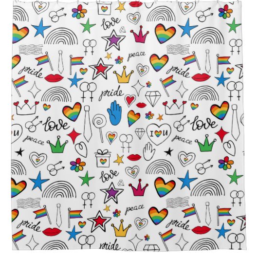 Gay Pride Doodle Pattern Douchegordijn (Voorkant)