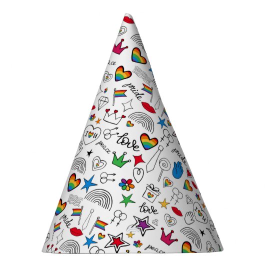 Gay Pride Doodle Pattern Feesthoedjes (Rechts)