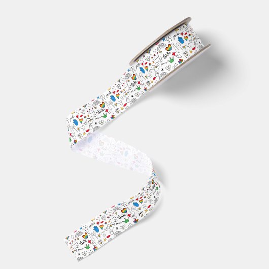 Gay Pride Doodle Pattern Grosgrain Lint (Achterkant)