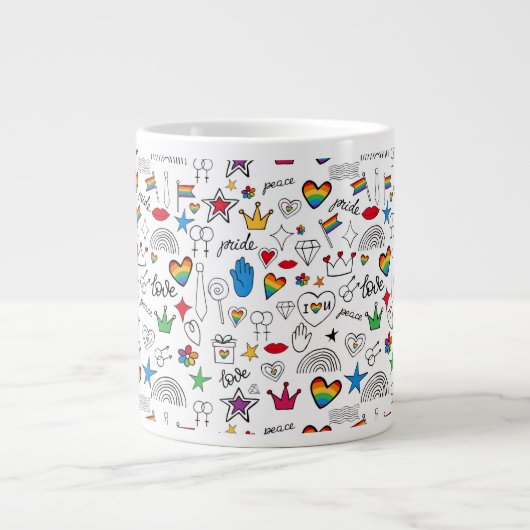 Gay Pride Doodle Pattern Grote Koffiekop (Voorkant)