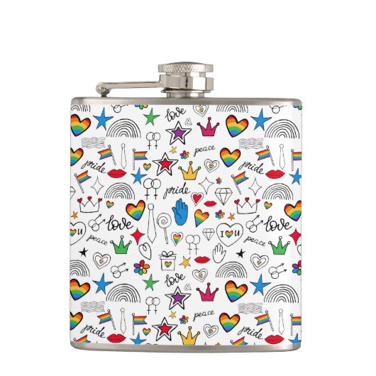 Gay Pride Doodle Pattern Heupfles (Voorkant)