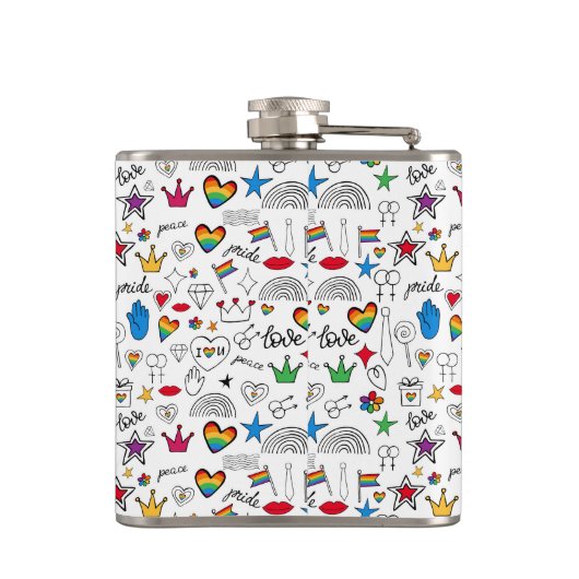 Gay Pride Doodle Pattern Heupfles (Achterkant)